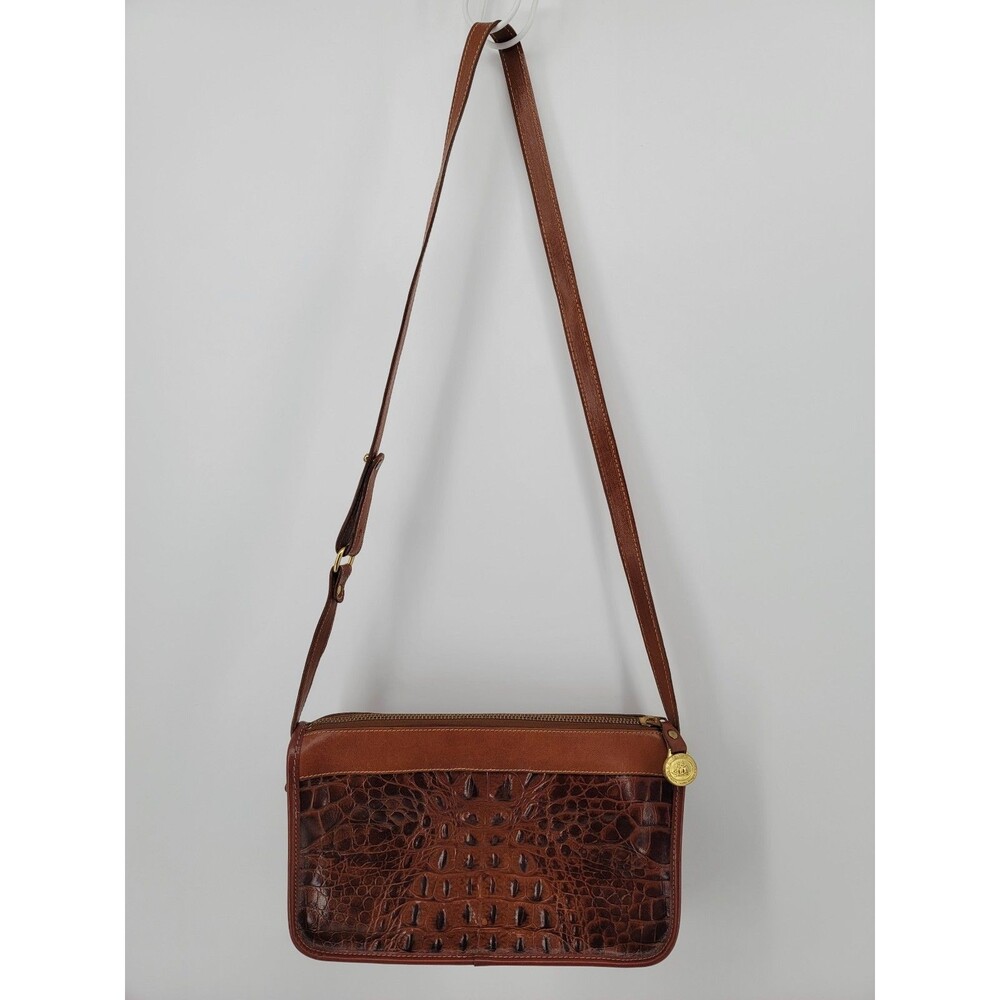 Vintage Brahmin Melbourne Cognac Crocodile Embossed Leather Crossbody Purse Bag